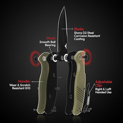 D2 Pocket Knife For Men | Tactical EDC Knife With Case 3.75" D2 Knife Steel Flipper Mens Work Pocket Knife Pocket Knives & Folding Knives EDC For Men