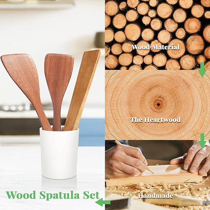 3Pcs Wooden Spatulas, 12inch Long Handle Flat Spatula Set