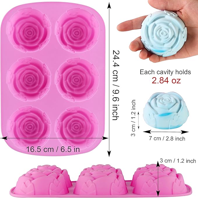 Rose Silicone Molds - 2 Pack Handmade Large Rose Flower Soap Mold - Food Grade DIY Bar Mould for 3D Soap, Mousse, Muffin, Cake, Chocolate, Jelly, Resin, Candle - Just Pop Out & Dishwasher Safe