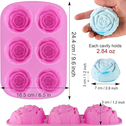 Rose Silicone Molds - 2 Pack Handmade Large Rose Flower Soap Mold - Food Grade DIY Bar Mould for 3D Soap, Mousse, Muffin, Cake, Chocolate, Jelly, Resin, Candle - Just Pop Out & Dishwasher Safe