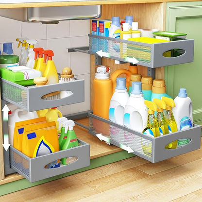 1 Pack Under Sink Organizer, 2 Tier Pull out Cabinet Organizer Mesh Baskets