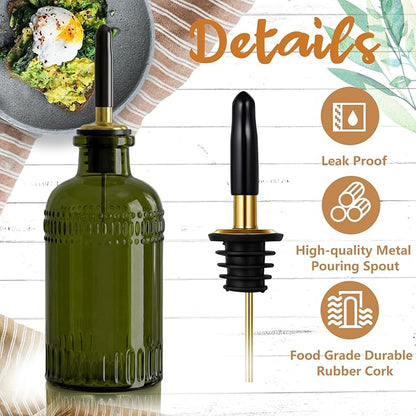 3 Pack Olive Oil Dispenser 7oz, Olive Green Glass Bottle