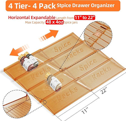 MUDEELA Clear Spice Drawer Organizer, 4 Tier- 4 Set Spice Rack
