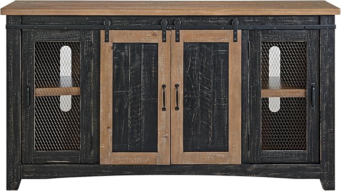 Martin Svensson Home Rustic 65" Black and Driftwood Solid Wood TV Stand