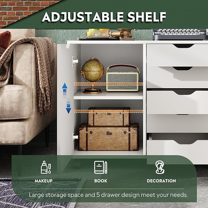 DEVAISE 5-Drawer Wood Drawer Cabinet, Office Storage Cabinet