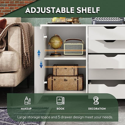 DEVAISE 5-Drawer Wood Drawer Cabinet, Office Storage Cabinet