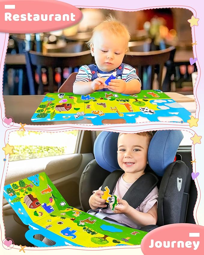 Benresive Reusable Sticker Books for Kids 2-4, Sticker Books for Toddlers 1-3 2-4, Toddler Travel Toys Activities Crafts Gifts - Animal
