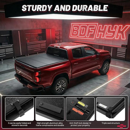 BDFHYK Hard Tri Fold Tonneau Cover Fits Ford F250 F350 Super Duty 1999-2026 6.8ft Bed, Waterproof Hard Folding Truck Bed Cover with Anti-Theft Lock, Easy Install Bed Cover for Camping and Work Trucks