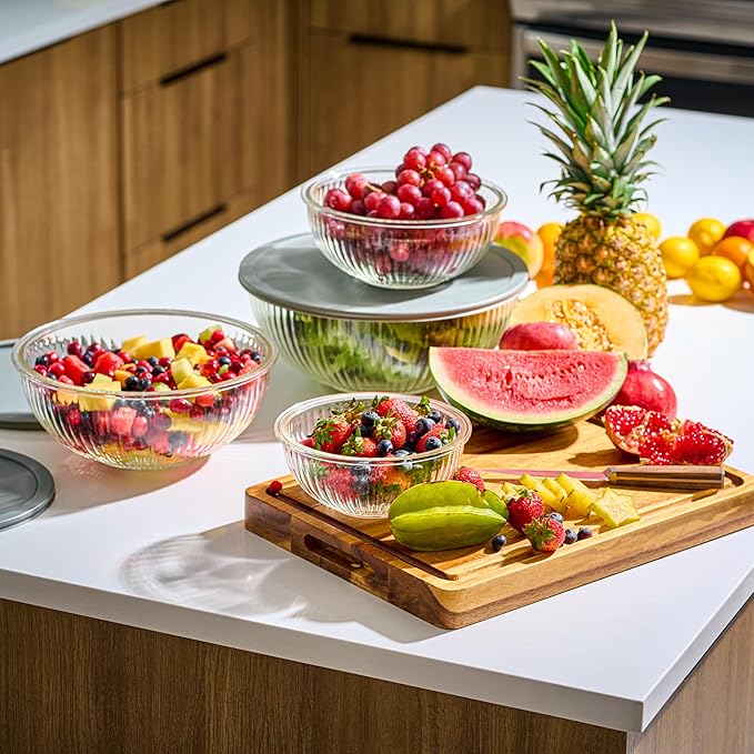 8pc Ribbed Glass Mixing Bowls