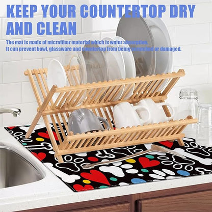 Dog Paw Bone Dish Drying Mat for Kitchen Counter Drying Pad Absorbent
