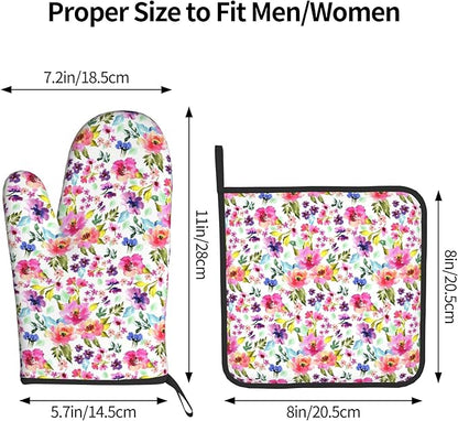 Floral Oven Mitts and Pot Holders Sets Spring Summer Kitchen Mitts Colorful