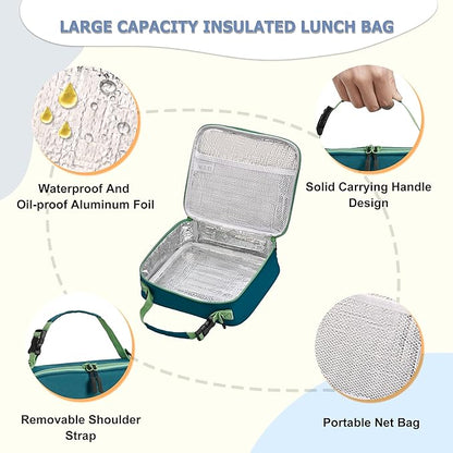 MAISON HUIS Bento Box for Kids with 8oz Soup Thermo, Leak-proof Lunch Food Containers with 5 Compartment, Insulated Lunch Bag & 17oz Stainless Steel Water Bottle for School, Trvael