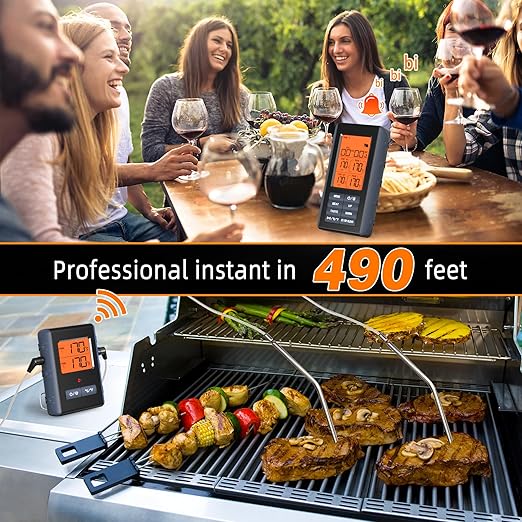Remote Meat Thermometer Wireless, Vauno Wireless Meat Thermometer for Grilling and Smoking with Dual Meat Probe, Kitchen Timer, Digital Cooking Food Thermometer for Smoker BBQ Oven Outside Grill