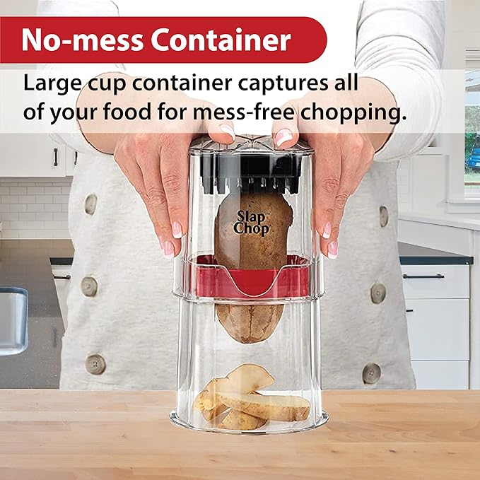 Slap Chop French Fry Potato Cutter Onion Chopper Apple Dicer - Easily Cut in Seconds - Stainless Steel Blades - No Mess Container - Slice French Fries, Fruit, and More - Dishwasher Safe