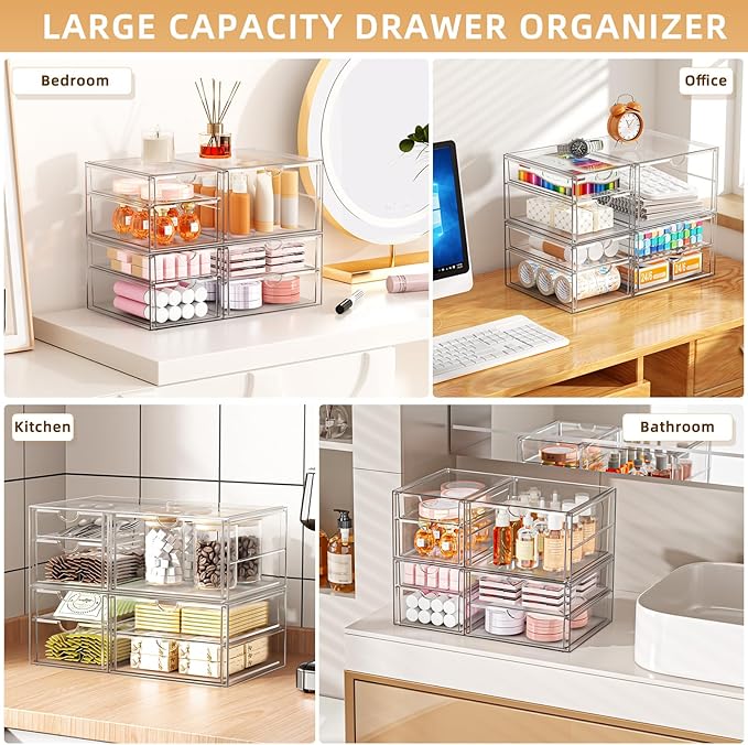 YFXCVSL Clear Stackable Storage Drawers, Acrylic Makeup Organizer