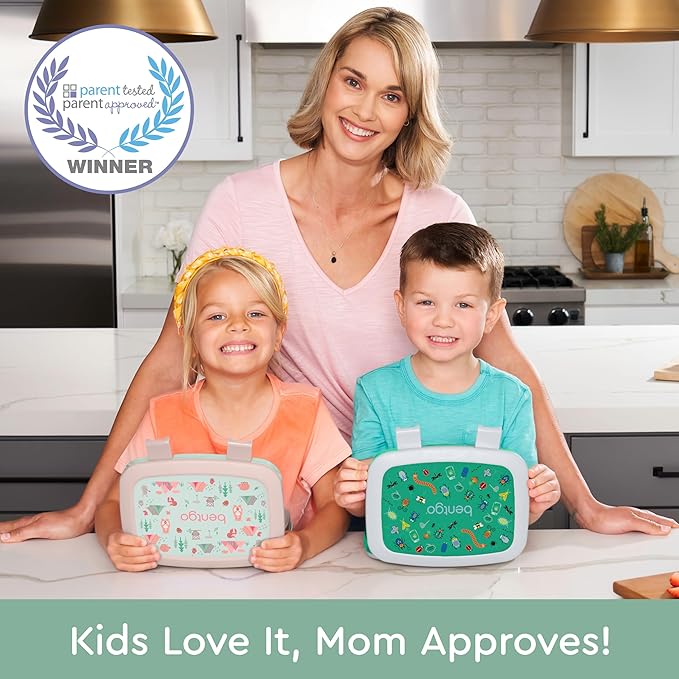Bentgo Kids Prints Leak-Proof, 5-Compartment Bento-Style Kids Lunch Box - Ideal Portion Sizes for Ages 3-7, Durable, Drop-Proof, Dishwasher Safe, & PFAS & BPA-Free Materials (Nature Adventure)