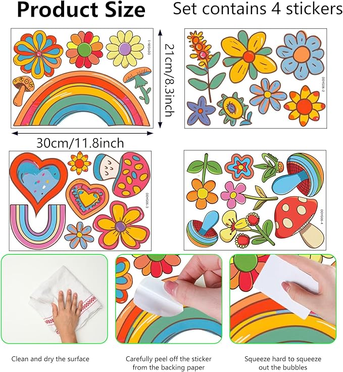 Glow in The Dark Colorful Flowers Stickers, 27 PCS Glowing Luminous Rainbow Heart Wall Decals Flowers Mushrooms Ceiling Stickers for Kids Boys Girls Bedroom Nursery Playroom Party Room Decor