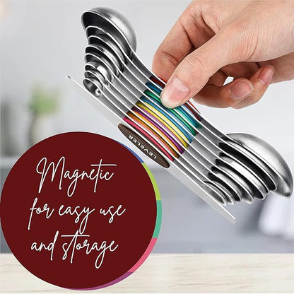 Magnetic Measuring Spoons Set of 9 Stainless Steel Dual-Sided Stackable