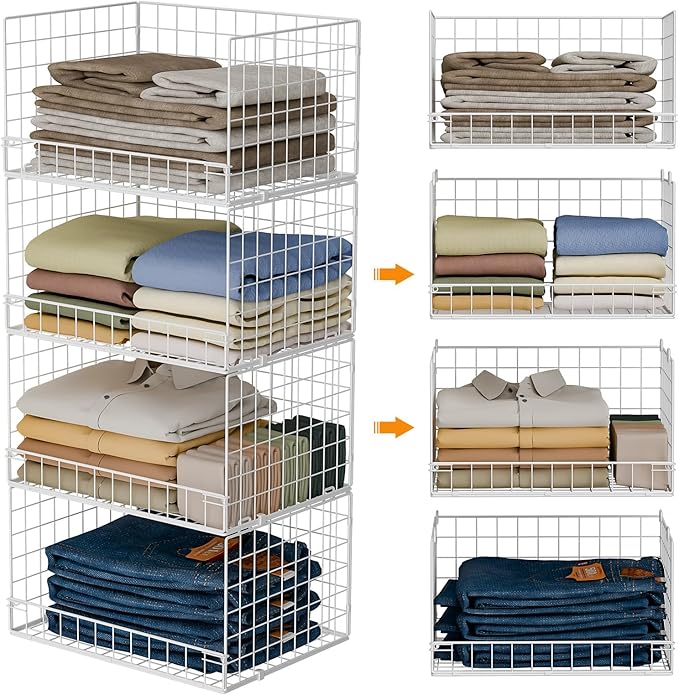 Yociyoga 4-Tier Stackable Closet Organizers and Storage Basket, Foldable Closet