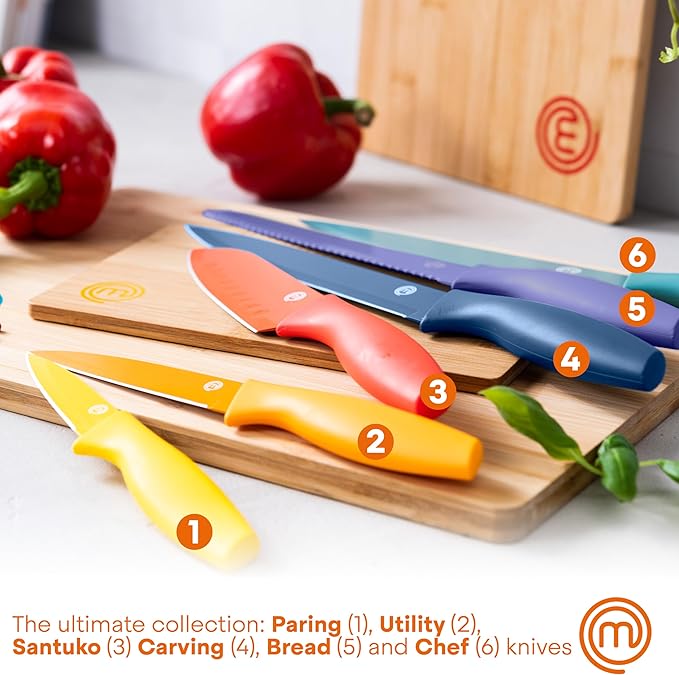 MasterChef Knife Block Set of 6 Kitchen Knives, Extra Sharp Stainless Steel