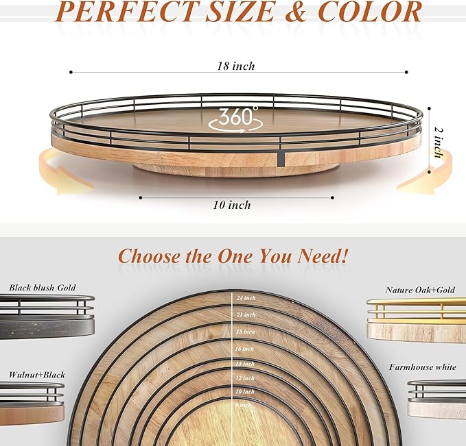 18" Lazy Susan Oak Wood Turntable Organizer