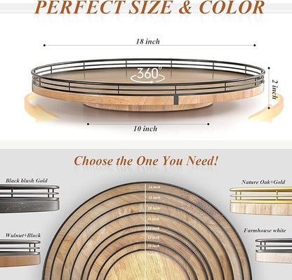 18" Lazy Susan Oak Wood Turntable Organizer