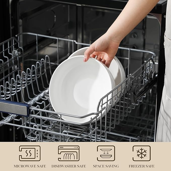 MALACASA Large Serving Bowls - 60 OZ (8") Salad Bowls Set of 2, White Mixing Bowls for Kitchen, Soup, Pasta and Dinner, Large Salad Bowls Set, Dishwasher & Oven Safe, Series REGULAR