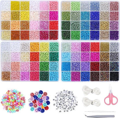 EFIVS ARTS Seed Beads 96 Colors 4MM Small Beads Kit Tiny Bracelet Waist Beads Set with Pendant Charms Letter Beads Kit for Concert Bracelets DIY Making