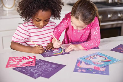Crocodile Creek Dinosaurs Sparkle Scratch Art for Kids - 16-Sheet Scratch Art Set with 10 Themed Sheets, 5 Blank Sheets, Stencil, and Stylus - Thoughtful Stocking Stuffer, Gifts, Art Supplies for Kids