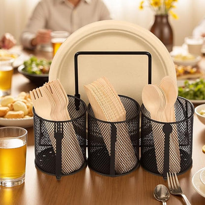 Metal Utensil Caddy Silverware Holder, Paper Plate Holder Cutlery Container