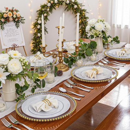 WDF 300 Pieces Silver Plastic Silverware - Plastic Silverware Heavy Duty - 100 Forks 100 Knives 100 Spoons - Disposable Silver Cutlery Perfect for Party/Wedding/Christmas