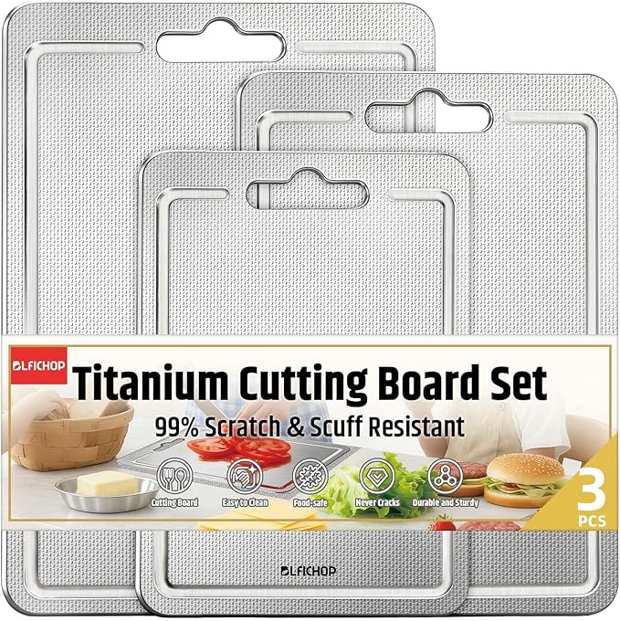 3-Piece Titanium Cutting Board for Kitchen, Double-Sided Scratch-Resistant