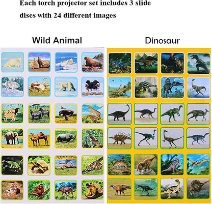 Georgie Porgy Children Projector Toys Educational Science Set Wall Ceiling Tent Torch Flashlight for Kids Gifts for Boys Girls (Dinosaur + Wild Animal)