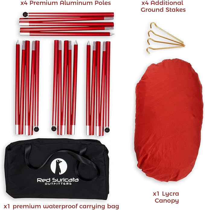 Red Suricata Family Beach Tent & Beach Canopy, UPF50 Sun Beach Shade, Sunshade with 4 Aluminum Poles, 4 Pole Anchors & Sand Shovel, Medium & Portable Sun Shelter Tarp (Medium, Red)