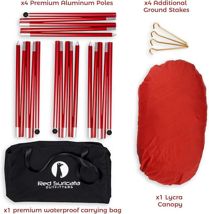 Red Suricata Family Beach Tent & Beach Canopy, UPF50 Sun Beach Shade, Sunshade with 4 Aluminum Poles, 4 Pole Anchors & Sand Shovel, Medium & Portable Sun Shelter Tarp (Medium, Red)