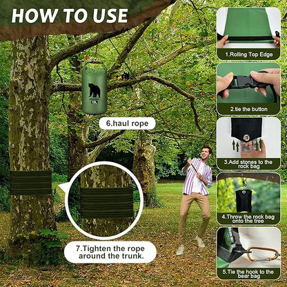 2 Pcs 10L Waterproof Bear Bags with 4 Nylon Ropes, 4 Clips & 2 Rock Pockets & 2 Small Warning Bells for Hanging Food securely. Ultralight Camping Food Bag System.