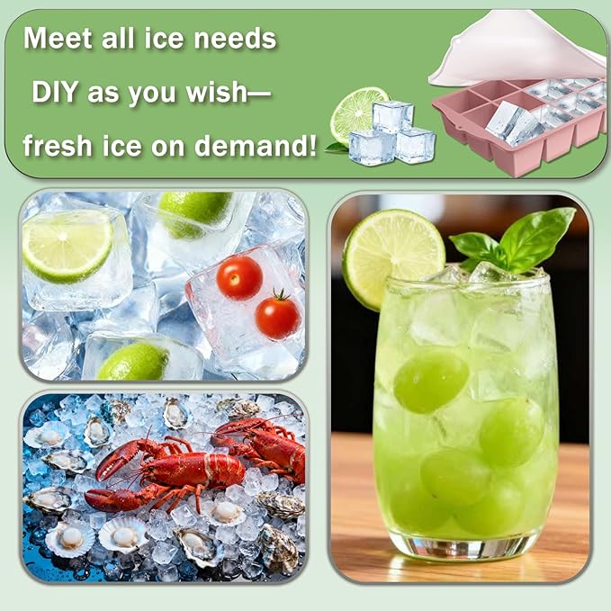 Ice Cube Trays for Freezer, 2 Pack Easy Release Slicone Ice Cube Tray