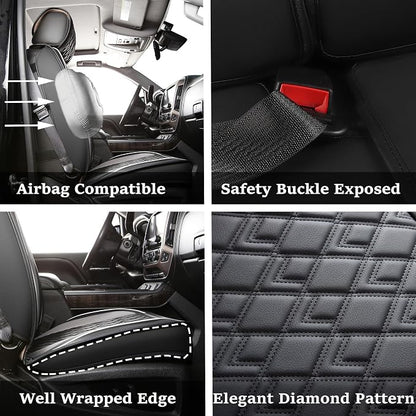 JOJOBAY Chevy Silverado Seat Covers,Leather Seat Covers for GMC Sierra,Custom Fit 2007-2026 1500 2500HD 3500HD Crew Double Extended Regular Cab,LT LZT RST Trail Boss(Front Pair,Black Grey)