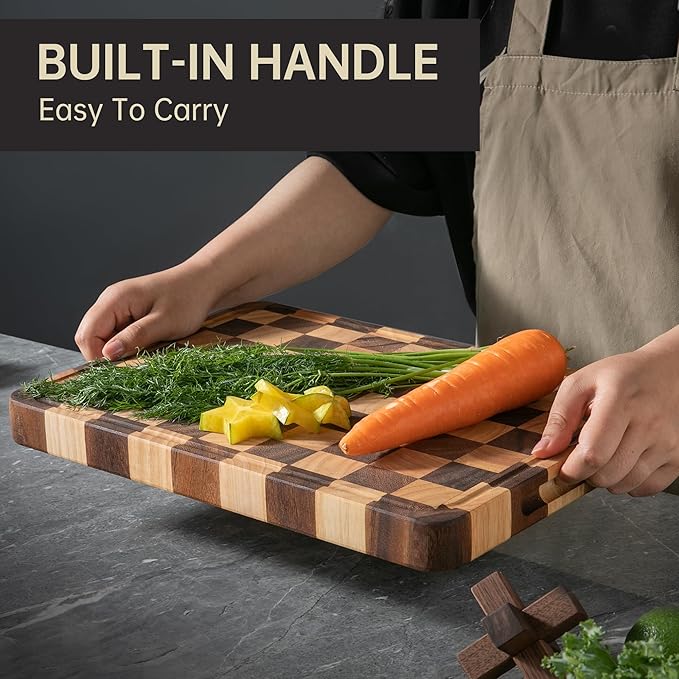 Checkered Cutting Boards for Kitchen, Acacia Wooden Chopping Board
