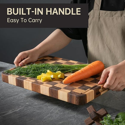 Checkered Cutting Boards for Kitchen, Acacia Wooden Chopping Board