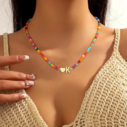 Colorful Initial Necklaces for Girls Women - Beaded Initial Necklace Teen Girl Gifts Trendy Stuff Dainty Bohemian Letter Necklace Personalized Gifts for Girls Women Jewelry