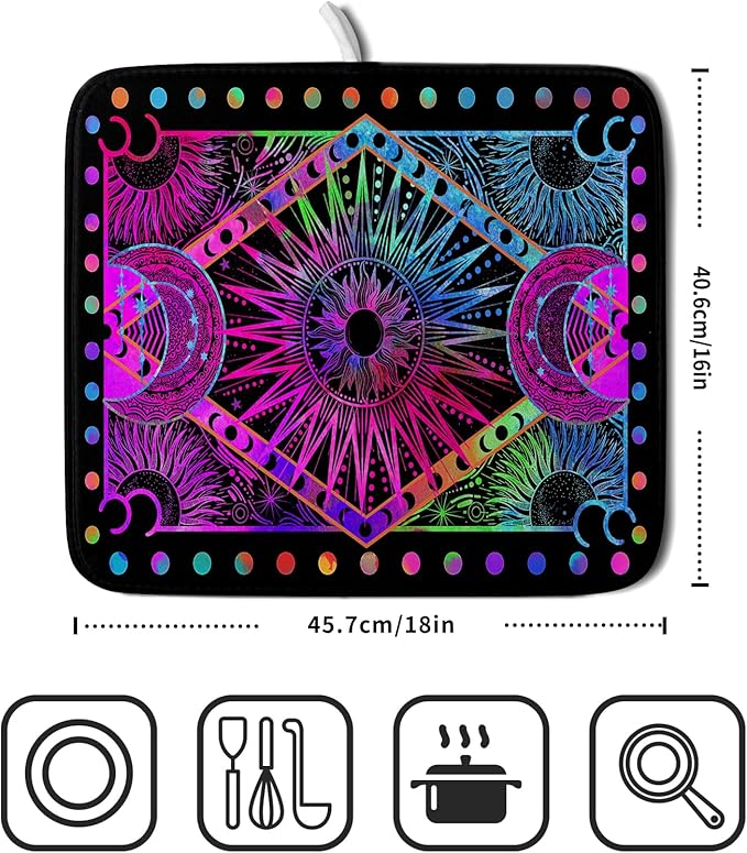 Purple Absorbent Dish Drying Mat Sun and Moon Microfiber Drying Pad
