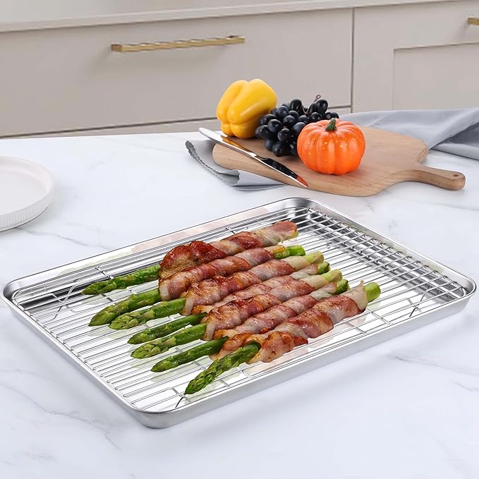 Homikit Baking Half Sheet with Rack, Metal Bacon Tray with Wire Cooling Rack