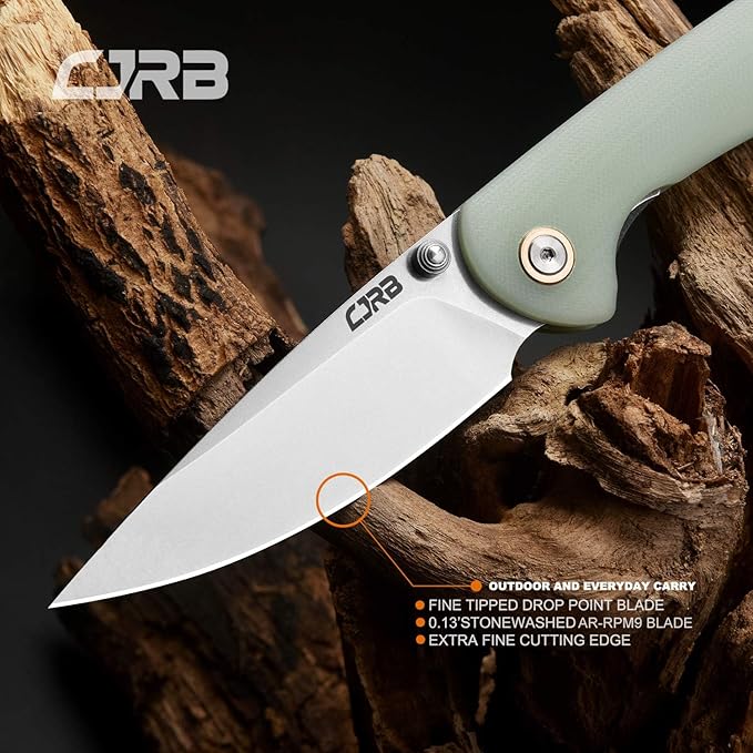 CJRB Feldspar Pocket Folding Knife Stonewash AR-RPM9 Steel Blade G10 Tactical Handle EDC Knives Green-Large (J1912)