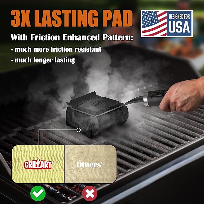 GRILLART Bristle Free Grill Brush Kit, Reinforced Outdoor Grill Brushes, Safe Cleaning Tools with Replaceable Heads, Grill Scraper BBQ Accessories, Men/Dad Gifts