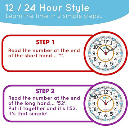 EasyRead Time Teacher Alarm Clock Kids - Telling Time Teaching Clock - Boys & Girls Alarm Clock With Rainbow 24 Hr Face & Night Light - Bedroom Clock - Kids Analog Alarm Clock 2 Step Learning System