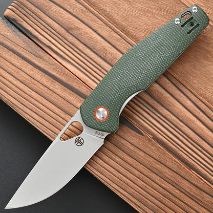 FF5 Folding Pocket Knife, DC53 Steel Blade Micarita Handle with Pocket Clip for Outdoor Camping Hunting Fishing Working (Green)