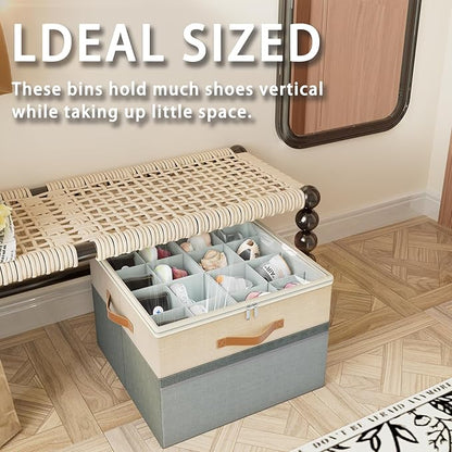 Shoe Organizer for Closet, 2 Pack Foldable Shoe Storage Organizer Box Bin