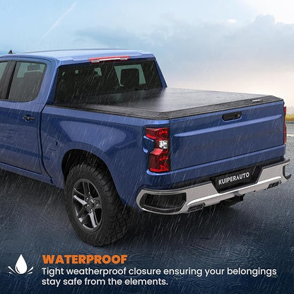 KUIPERAUTO Soft Quad Truck Bed Tonneau Cover Compatible for 2019-2026 Chevy Chevrolet Silverado/GMC Sierra 1500 (Excludes 2019 Classic Model) w/o Multi-Flex Tailgate Fleetside 6.6FT