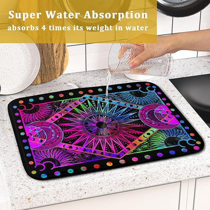 Purple Absorbent Dish Drying Mat Sun and Moon Microfiber Drying Pad